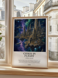 Cities in Flight bookish poster colour and style options – James Blish book art