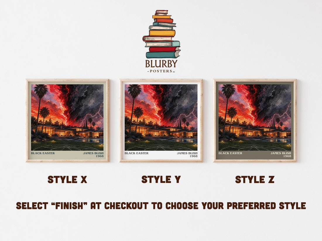 Black Easter literary print in frame leaning in hallway – horror wall art (mockup)
