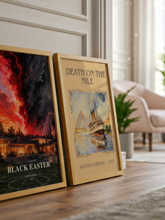 Black Easter watercolour print framed by window – literary home decor