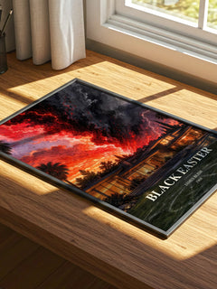 Black Easter watercolour book poster framed on wall – horror wall art