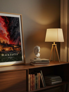 Black Easter watercolour print on bookshelf – James Blish fan gift