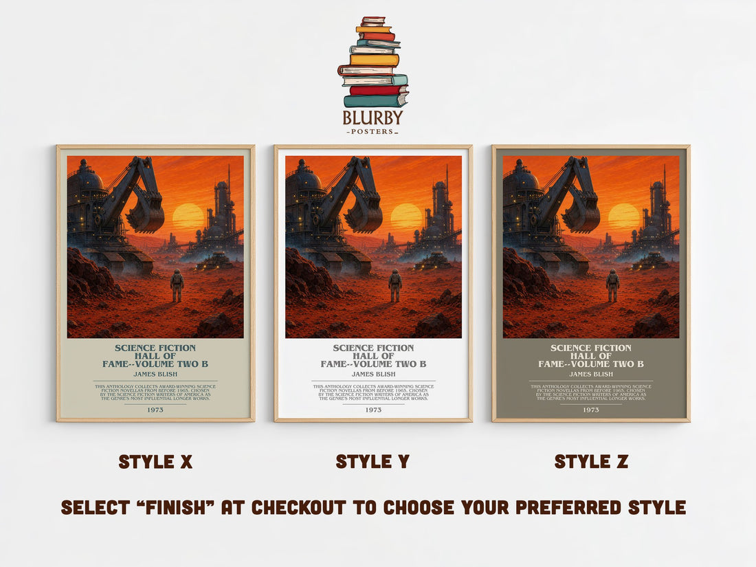 Science Fiction Hall of Fame--Volume Two B bookish print in frame leaning in hallway – sci fi wall art (mockup)