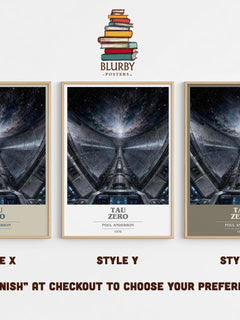 Tau Zero book cover print in frame leaning in hallway – sci fi wall art