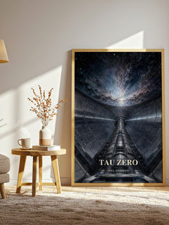 Tau Zero watercolour print in frame leaning in hallway – sci fi wall art