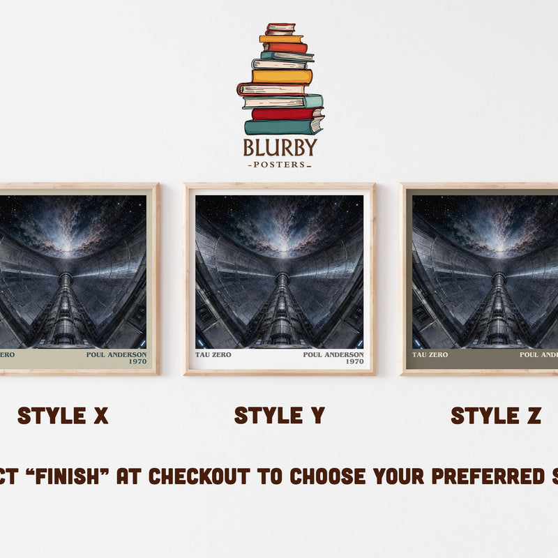 Tau Zero literary print in frame leaning in hallway – sci fi wall art