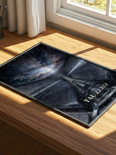 Tau Zero watercolour book poster framed on wall – sci fi wall art