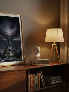 Tau Zero watercolour print on bookshelf – Poul Anderson fan gift