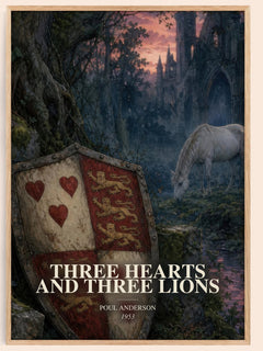 Three Hearts and Three Lions watercolour book poster by Poul Anderson – framed literary art print