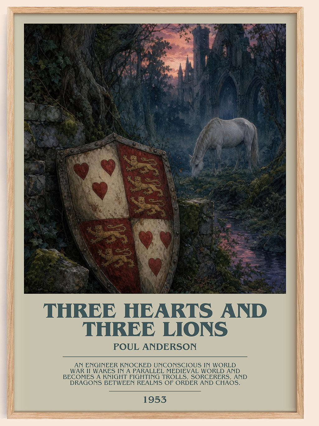 Three Hearts and Three Lions bookish book poster by Poul Anderson – framed literary art print