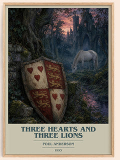 Three Hearts and Three Lions book cover book poster by Poul Anderson – framed literary art print