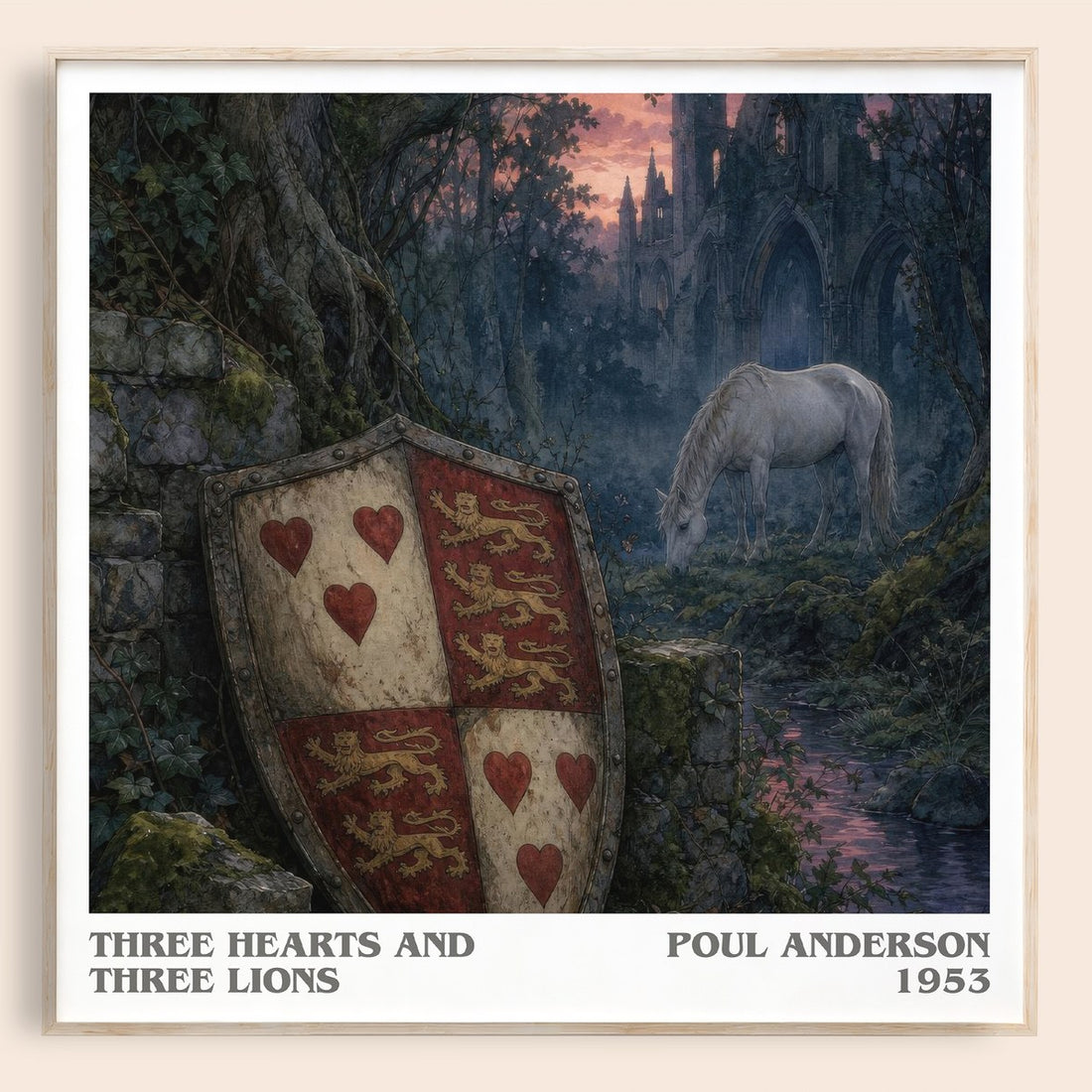 Three Hearts and Three Lions literary book poster by Poul Anderson – framed literary art print