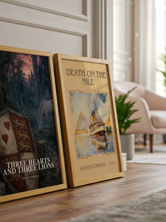 Three Hearts and Three Lions watercolour print framed by window – literary home decor