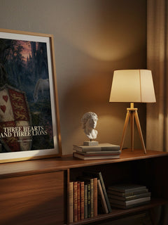 Three Hearts and Three Lions watercolour print on bookshelf – Poul Anderson fan gift