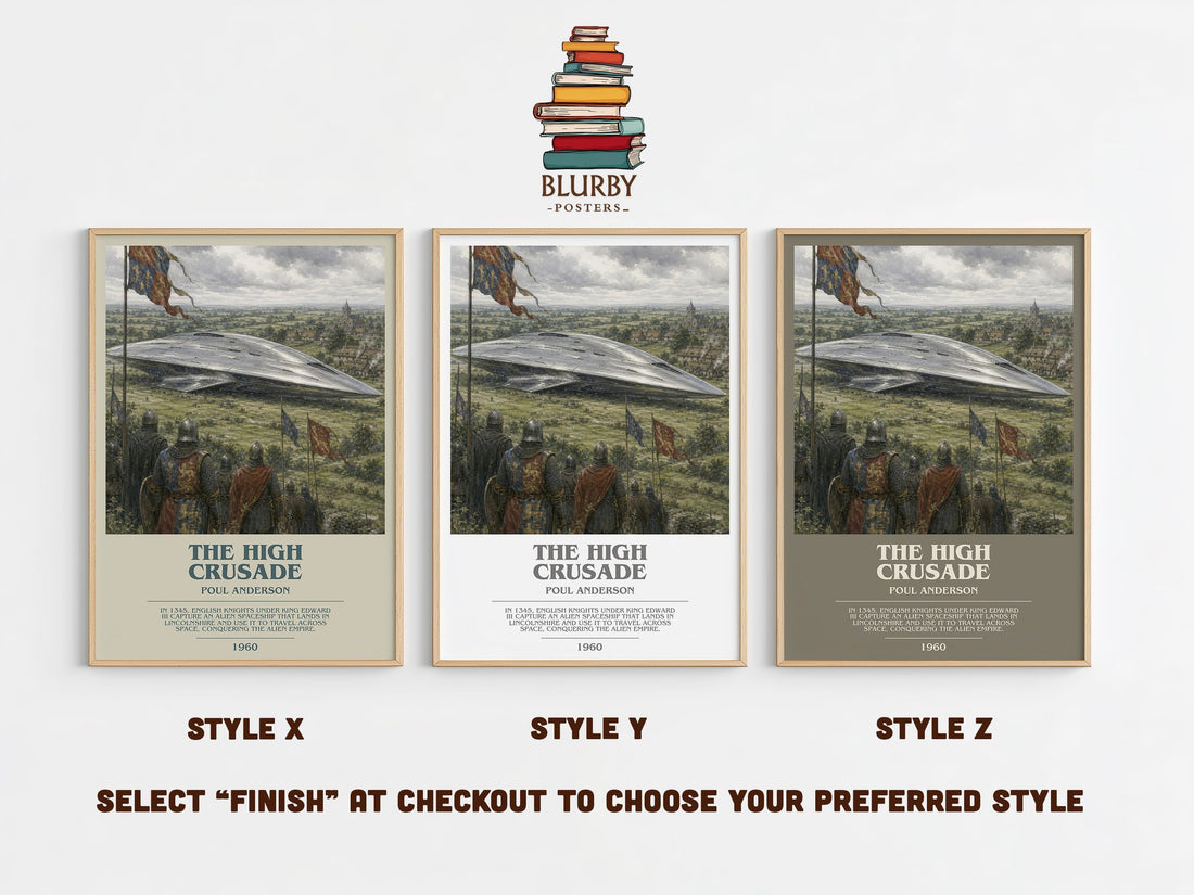 The High Crusade bookish print in frame leaning in hallway – sci fi wall art (mockup)