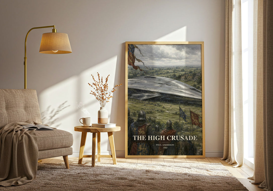 The High Crusade watercolour print in frame leaning in hallway – sci fi wall art