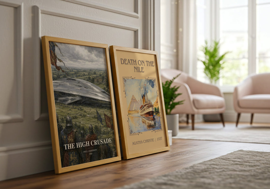 The High Crusade watercolour print framed by window – literary home decor