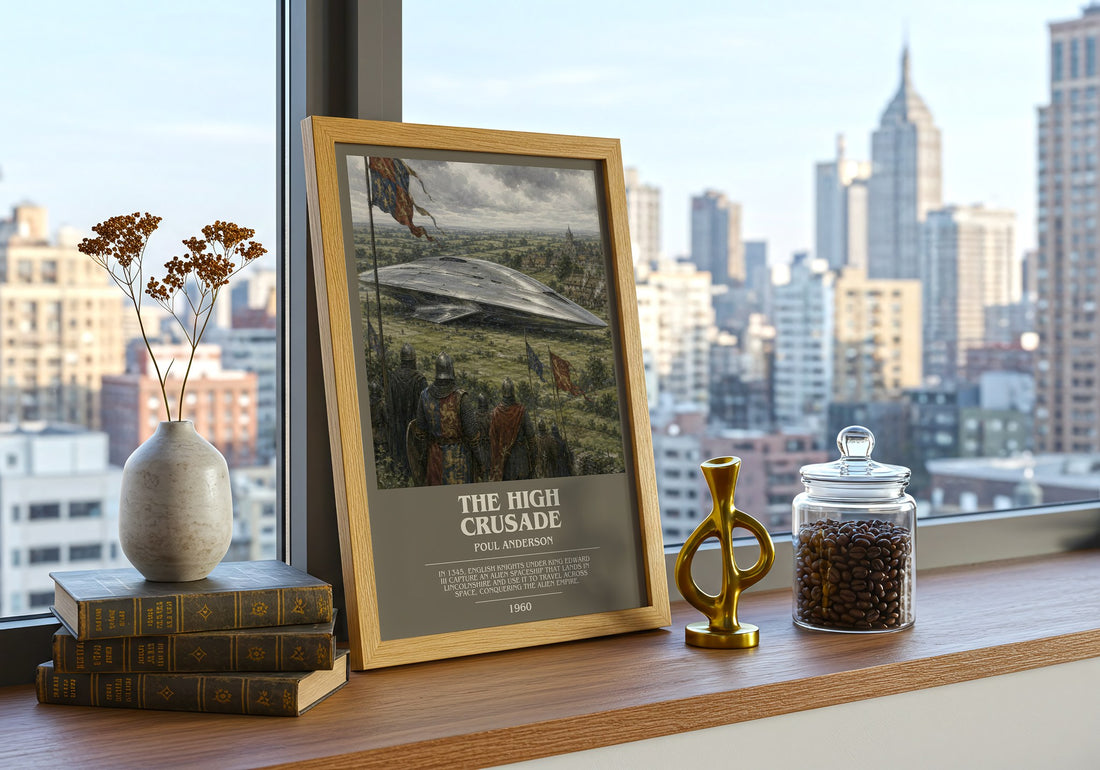 The High Crusade bookish print framed by window – literary home decor