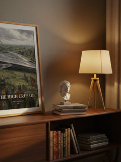 The High Crusade watercolour print on bookshelf – Poul Anderson fan gift