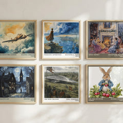 The High Crusade Literary Art Print by Poul Anderson – square print in a six-frame gallery wall