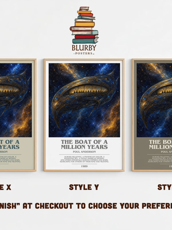 The boat of a million years bookish print in frame leaning in hallway – sci fi wall art