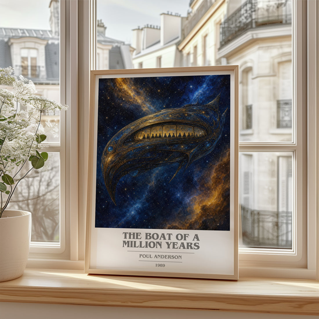 The boat of a million years book cover poster colour and style options – Poul Anderson book art