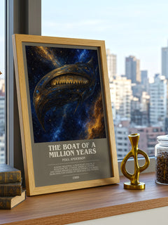 The boat of a million years bookish print framed by window – literary home decor