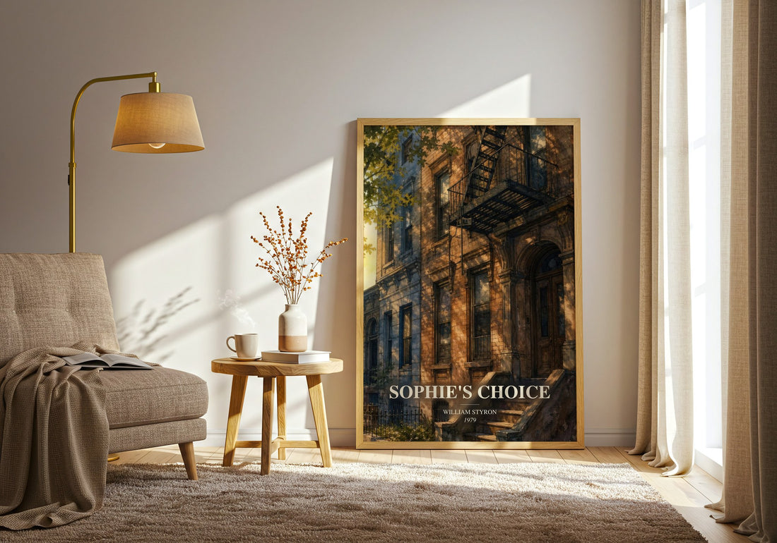 Sophie's Choice watercolour print in frame leaning in hallway – literary fiction wall art