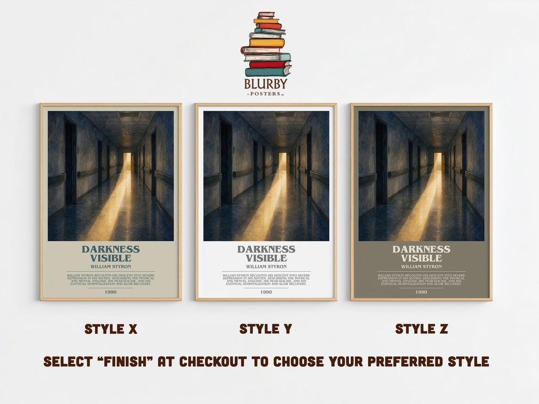 Darkness Visible bookish print in frame leaning in hallway – memoir wall art (mockup)