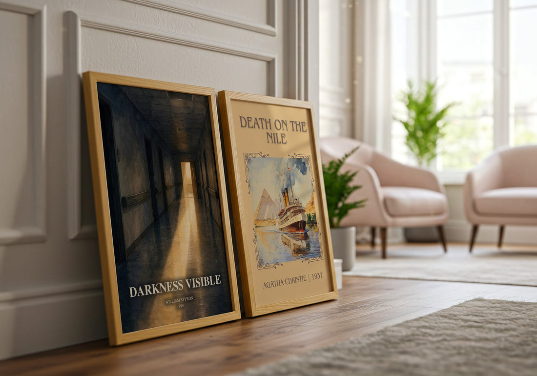 Darkness Visible watercolour print framed by window – literary home decor