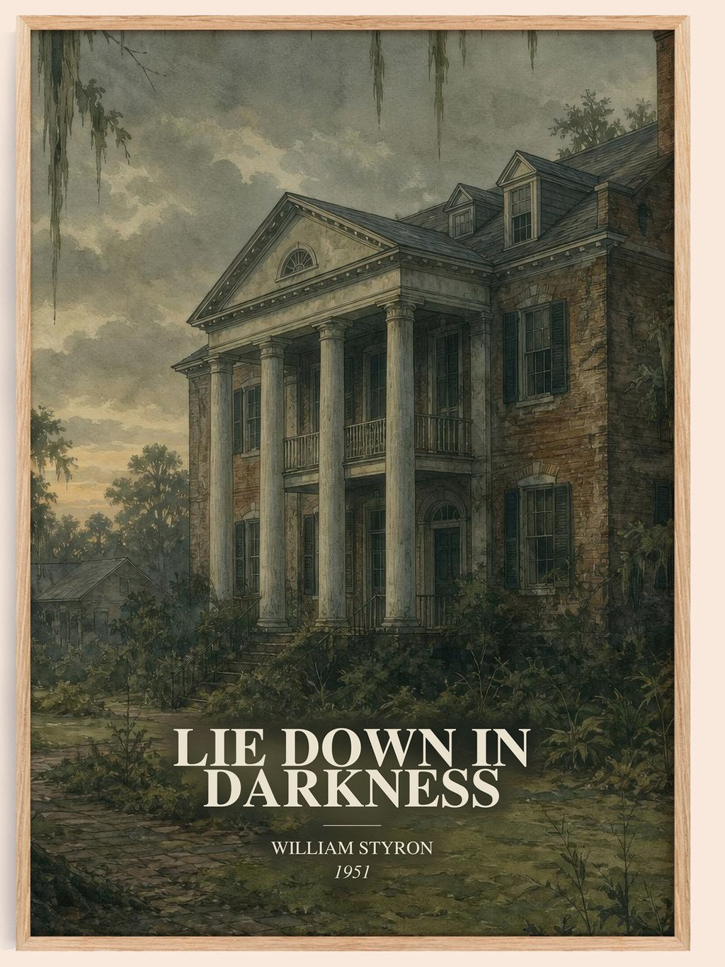 Lie down in Darkness watercolour book poster by William Styron – framed literary art print
