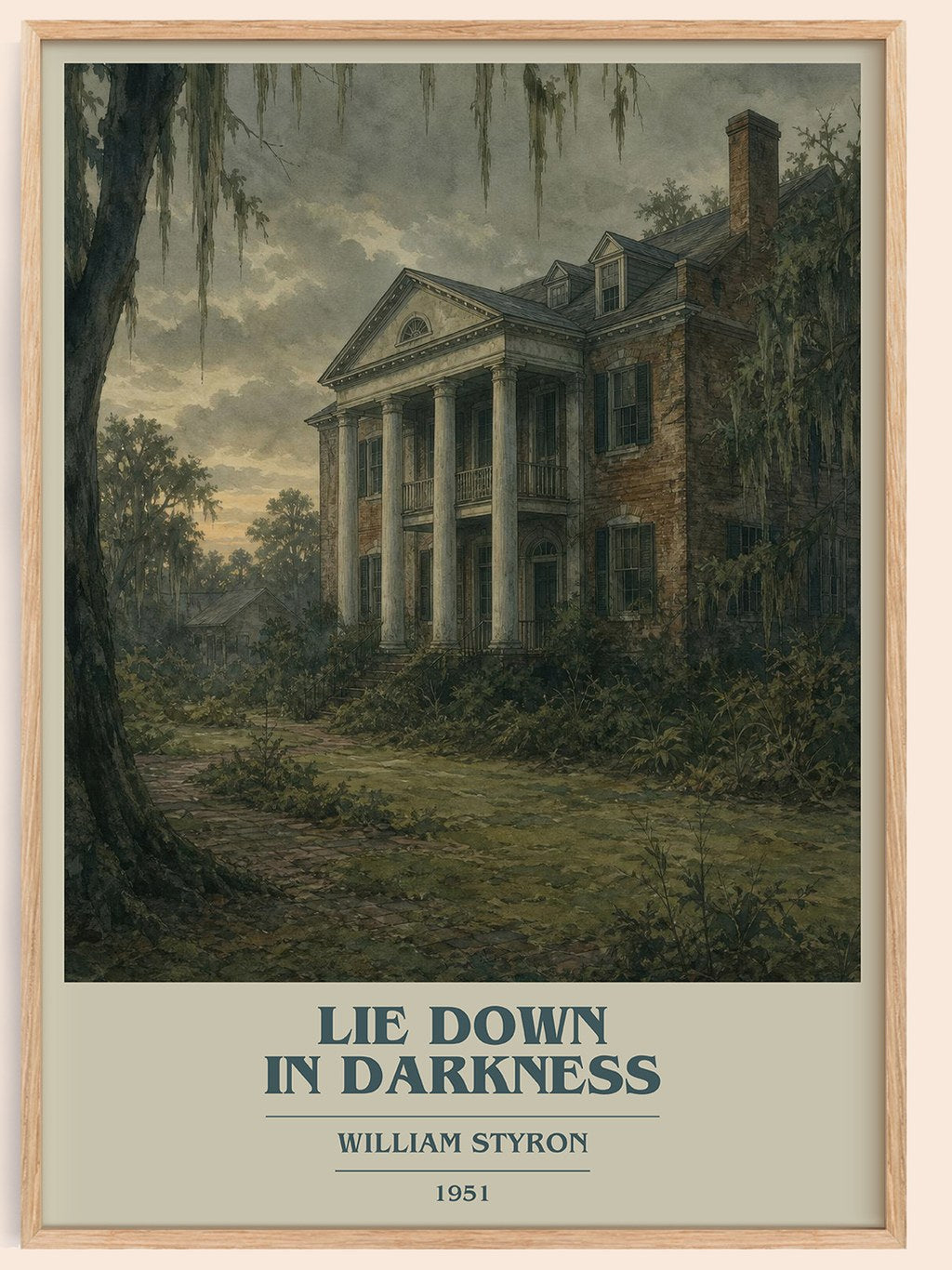 Lie down in Darkness book cover book poster by William Styron – framed literary art print