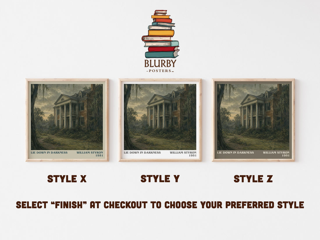 Lie down in Darkness literary print in frame leaning in hallway – literary fiction wall art (mockup)
