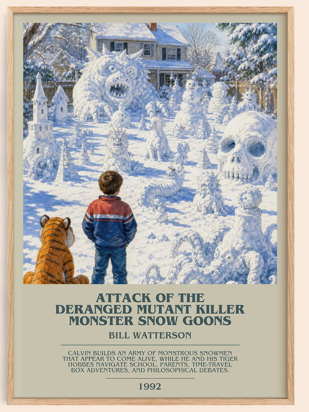 Attack of the Deranged Mutant Killer Monster Snow Goons bookish book poster by Bill Watterson – framed literary art print