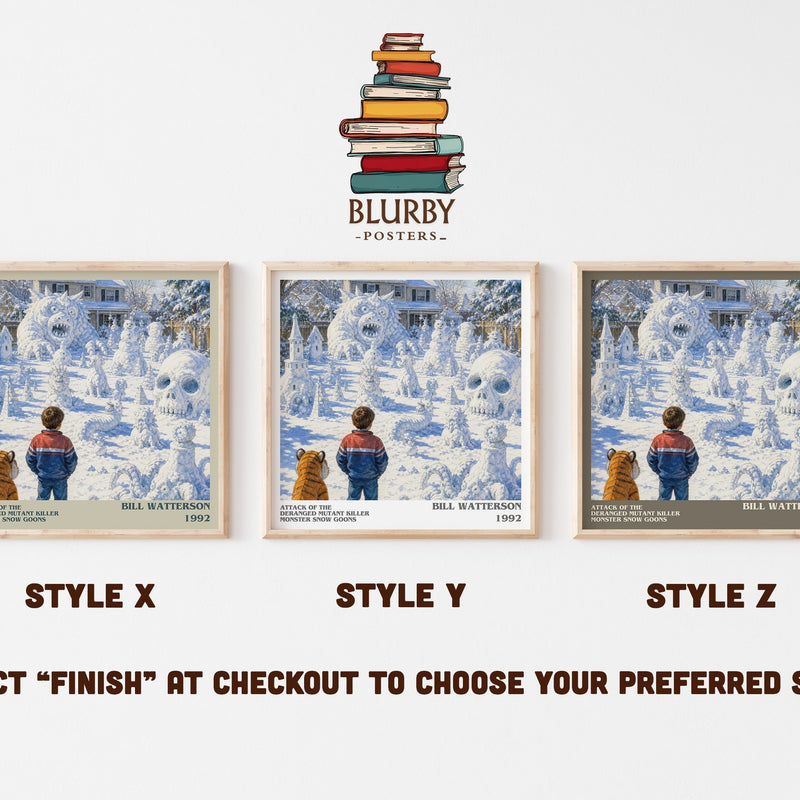 Attack of the Deranged Mutant Killer Monster Snow Goons literary print in frame leaning in hallway – childrens wall art