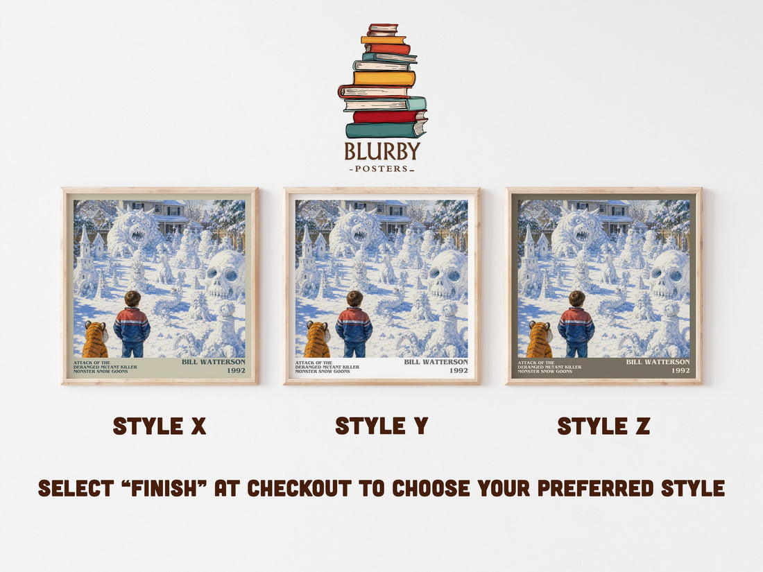 Attack of the Deranged Mutant Killer Monster Snow Goons literary print in frame leaning in hallway – childrens wall art (mockup)