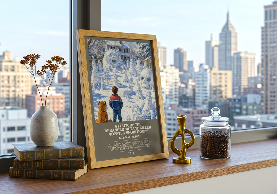 Attack of the Deranged Mutant Killer Monster Snow Goons bookish print framed by window – literary home decor