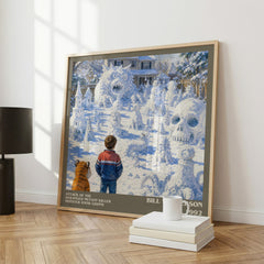 Attack of the Deranged Mutant Killer Monster Snow Goons literary print framed by window – literary home decor