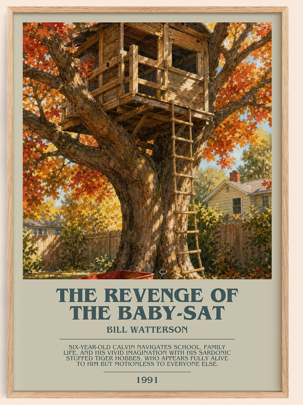 The revenge of the baby-sat bookish book poster by Bill Watterson – framed literary art print