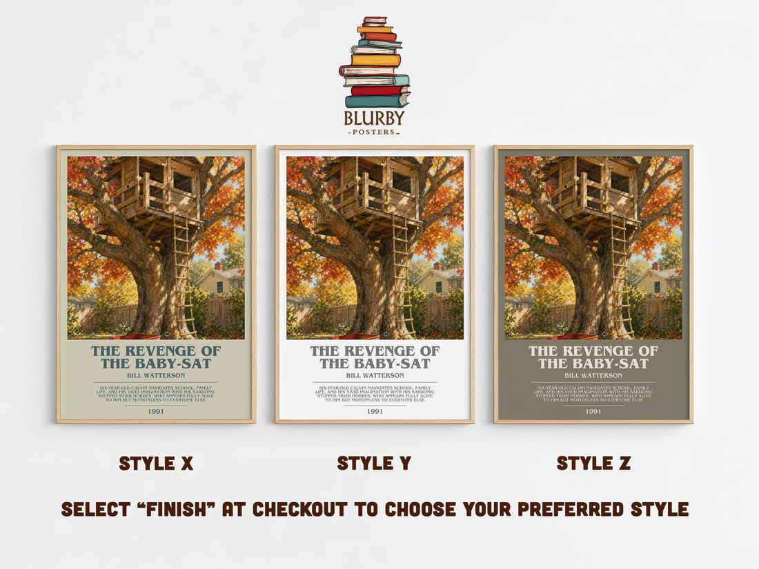 The revenge of the baby-sat bookish print in frame leaning in hallway – childrens wall art (mockup)