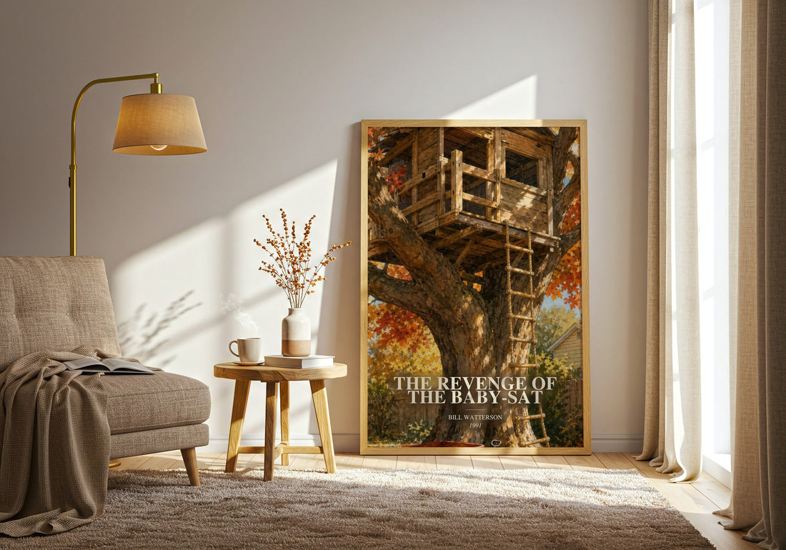 The revenge of the baby-sat watercolour print in frame leaning in hallway – childrens wall art