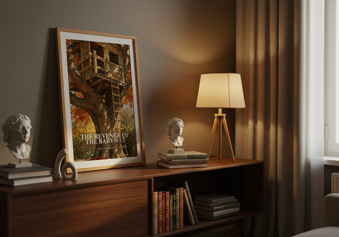 The revenge of the baby-sat watercolour print on bookshelf – Bill Watterson fan gift