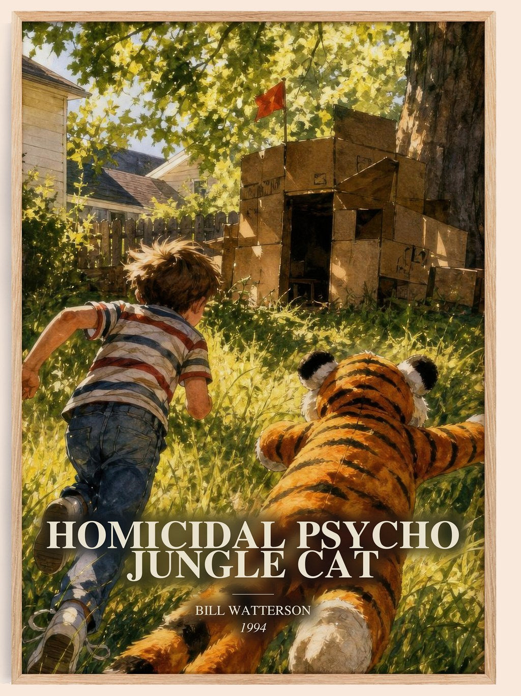 Homicidal psycho jungle cat watercolour book poster by Bill Watterson – framed literary art print
