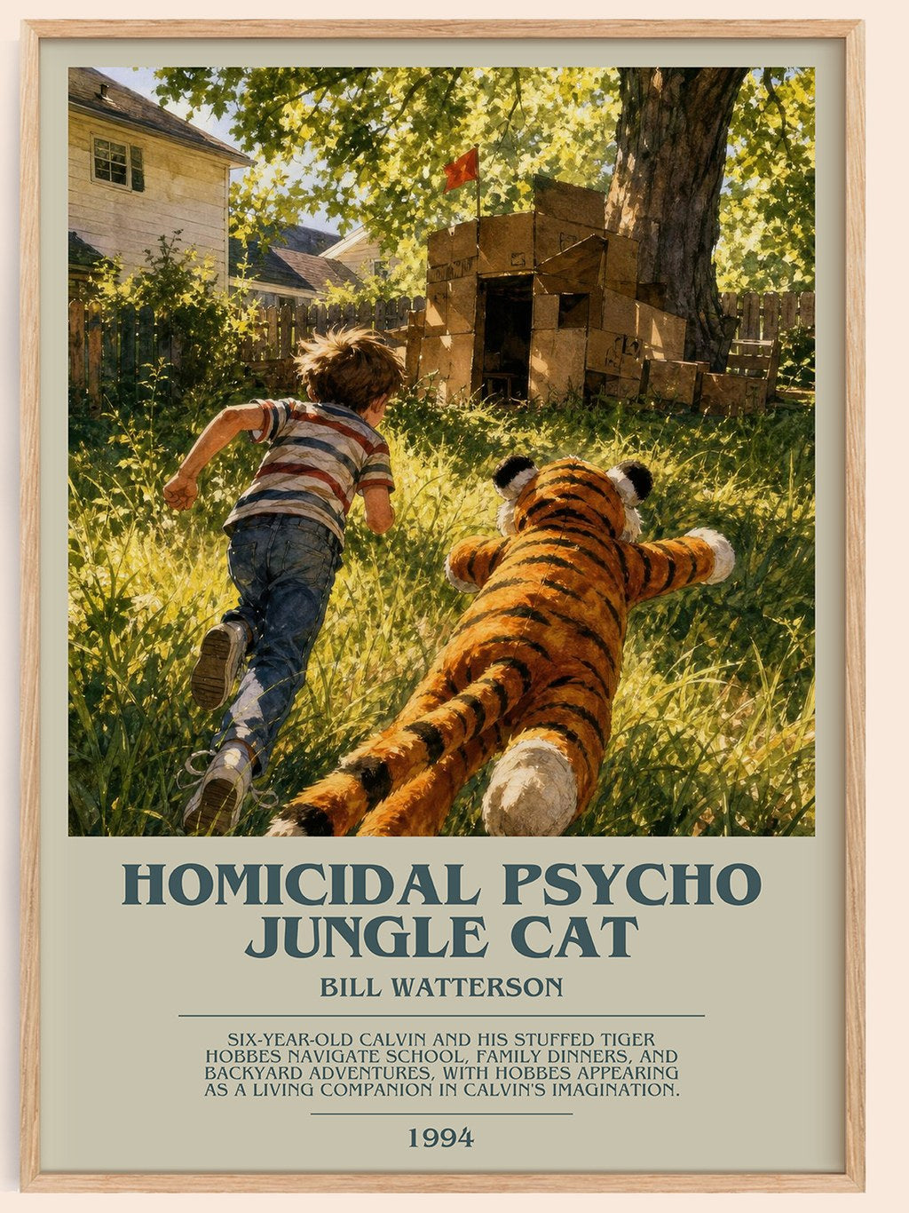 Homicidal psycho jungle cat bookish book poster by Bill Watterson – framed literary art print