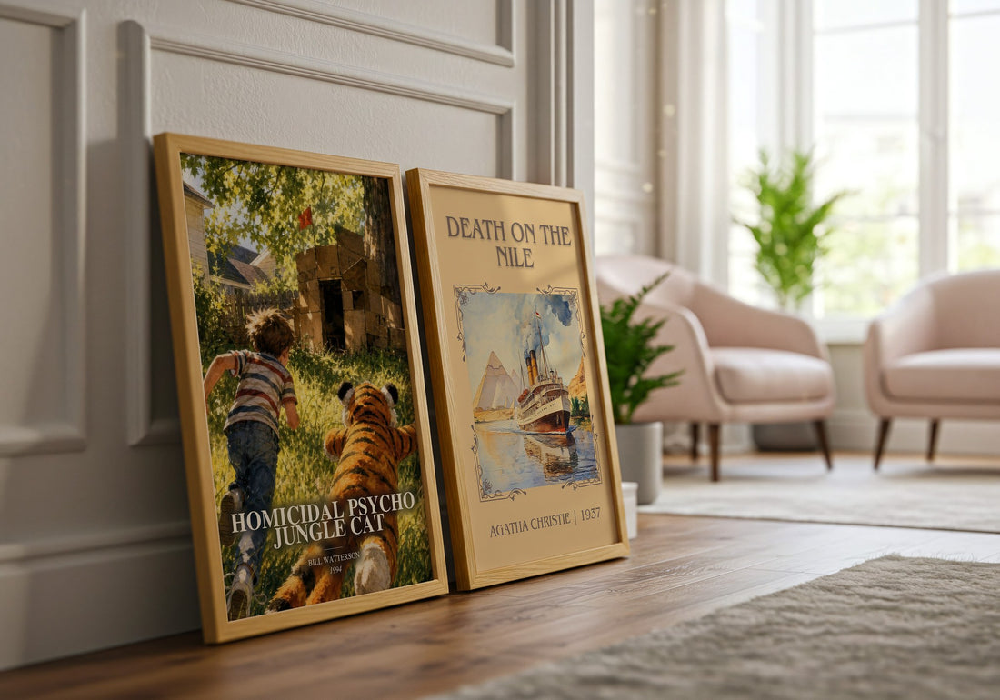 Homicidal psycho jungle cat watercolour print framed by window – literary home decor