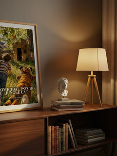 Homicidal psycho jungle cat watercolour print on bookshelf – Bill Watterson fan gift
