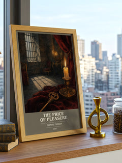 The Price of Pleasure book cover print framed by window – literary home decor