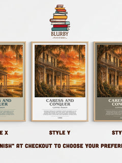 Caress and Conquer bookish print in frame leaning in hallway – romance wall art