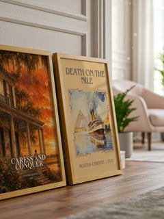 Caress and Conquer watercolour print framed by window – literary home decor