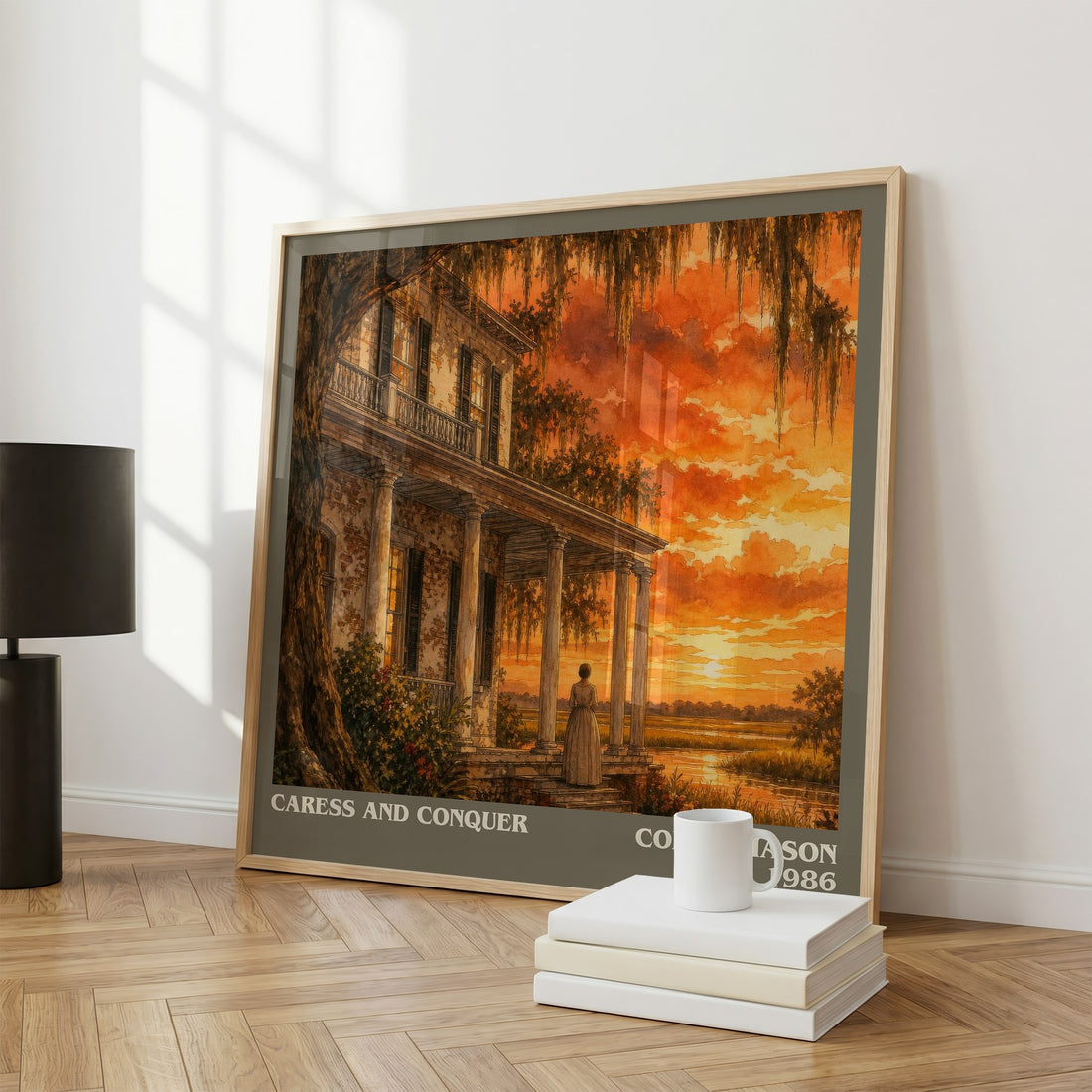 Caress and Conquer literary print framed by window – literary home decor