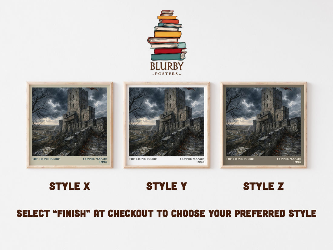 The Lion's Bride literary print in frame leaning in hallway – romance wall art (mockup)
